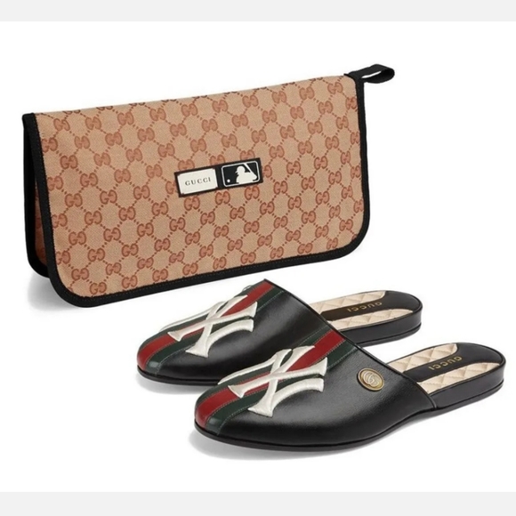 Gucci x NY Yankees Leather Slides Slippers Mules 35 - Picture 2 of 8